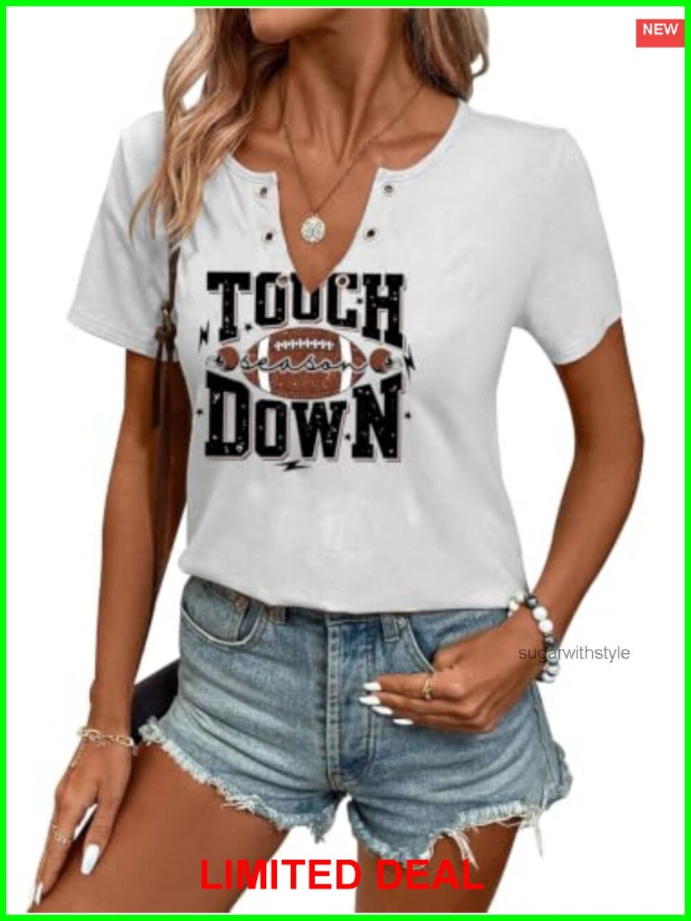 Game Day Football Graphic Tee Notch Neck Short Sleeve Women's